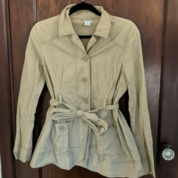 Motherhood Maternity Tan Button Coat with Belt Lightweight Size Medium - Picture 1 of 6